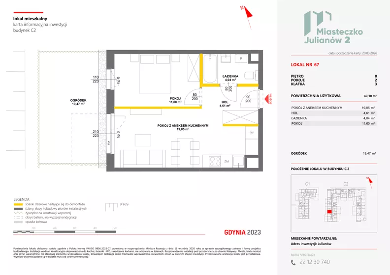 2 pokoje, mieszkanie 40,10 m², parter, oferta nr C2/67, Miasteczko Julianów 2, Julianów, ul. Architektów