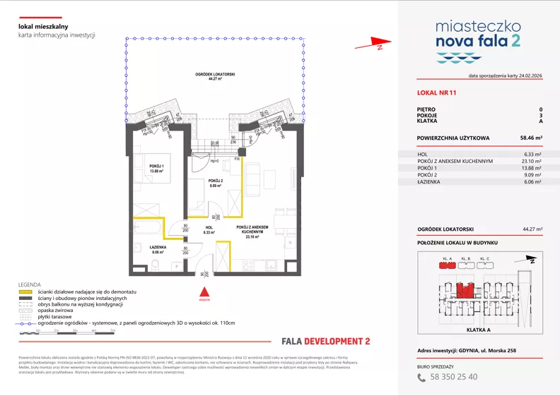 3 pokoje, mieszkanie 58,46 m², parter, oferta nr II/11, Miasteczko Nova Fala 2, Gdynia, Cisowa, ul. Morska 254-262
