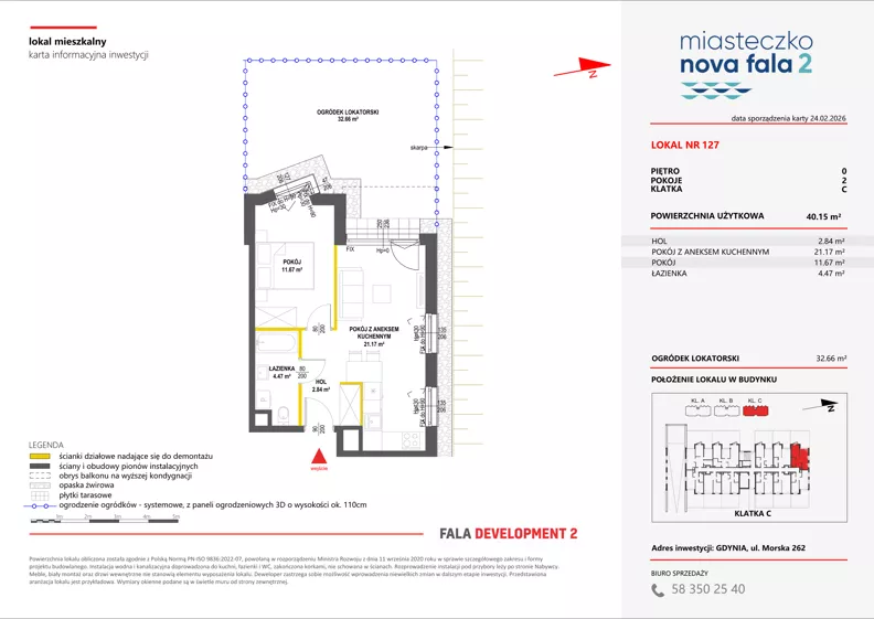 2 pokoje, mieszkanie 40,15 m², parter, oferta nr II/127, Miasteczko Nova Fala 2, Gdynia, Cisowa, ul. Morska 254-262