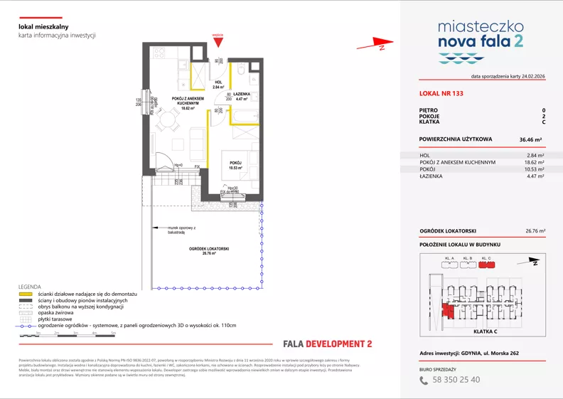 2 pokoje, mieszkanie 36,46 m², parter, oferta nr II/133, Miasteczko Nova Fala 2, Gdynia, Cisowa, ul. Morska 254-262