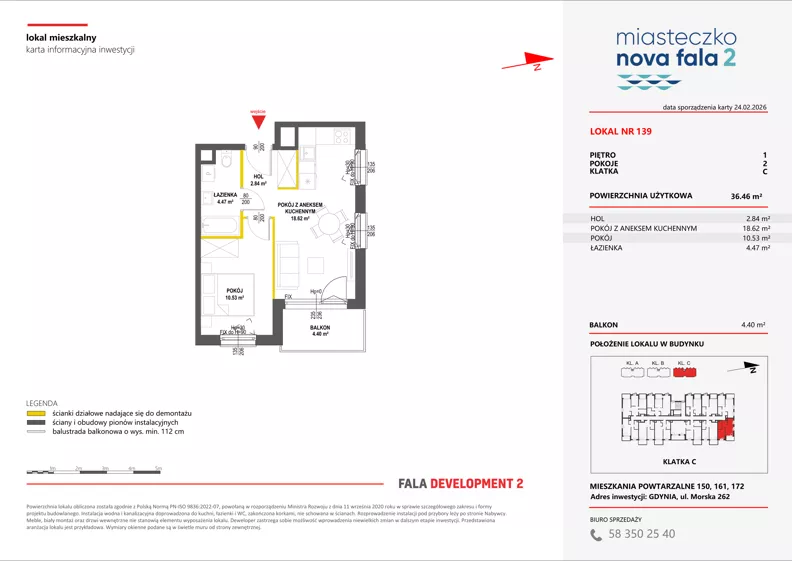 2 pokoje, mieszkanie 36,46 m², piętro 1, oferta nr II/139, Miasteczko Nova Fala 2, Gdynia, Cisowa, ul. Morska 254-262