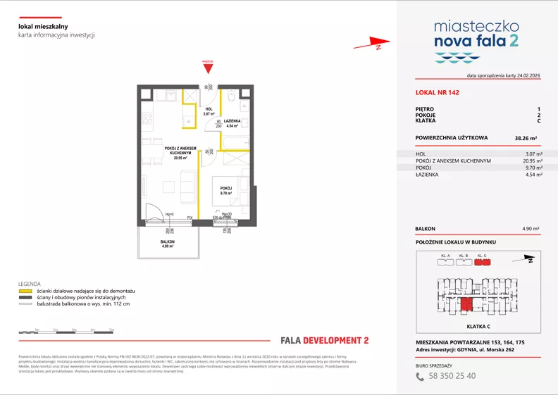 2 pokoje, mieszkanie 38,26 m², piętro 1, oferta nr II/142, Miasteczko Nova Fala 2, Gdynia, Cisowa, ul. Morska 254-262