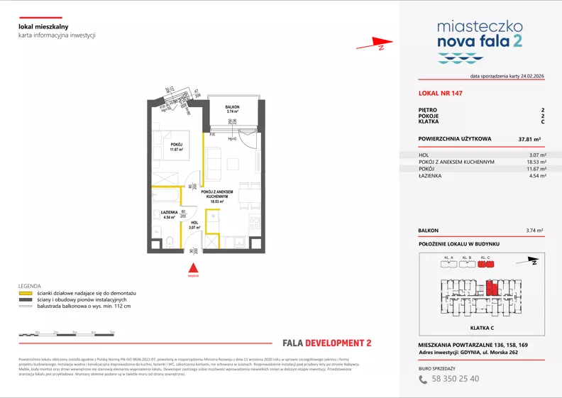 2 pokoje, mieszkanie 37,81 m², piętro 2, oferta nr II/147, Miasteczko Nova Fala 2, Gdynia, Cisowa, ul. Morska 254-262