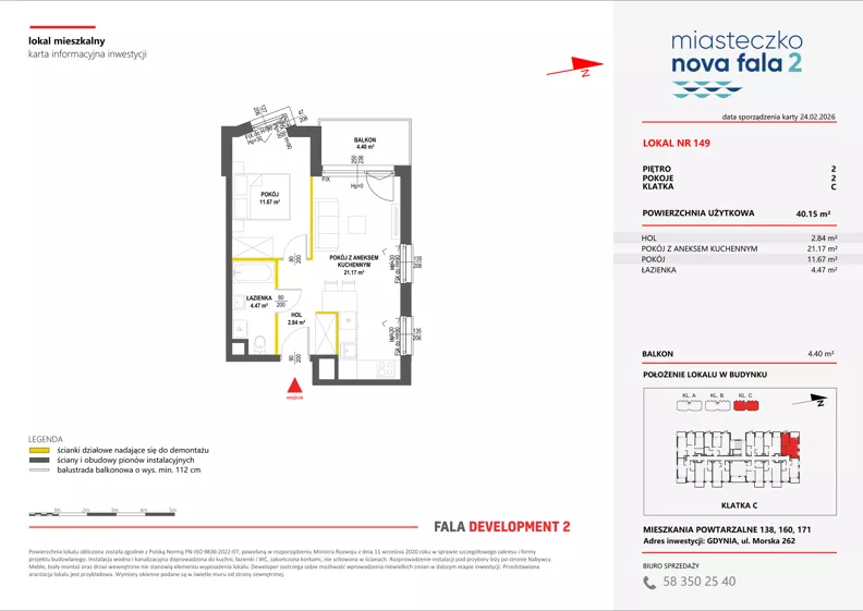 2 pokoje, mieszkanie 40,15 m², piętro 2, oferta nr II/149, Miasteczko Nova Fala 2, Gdynia, Cisowa, ul. Morska 254-262