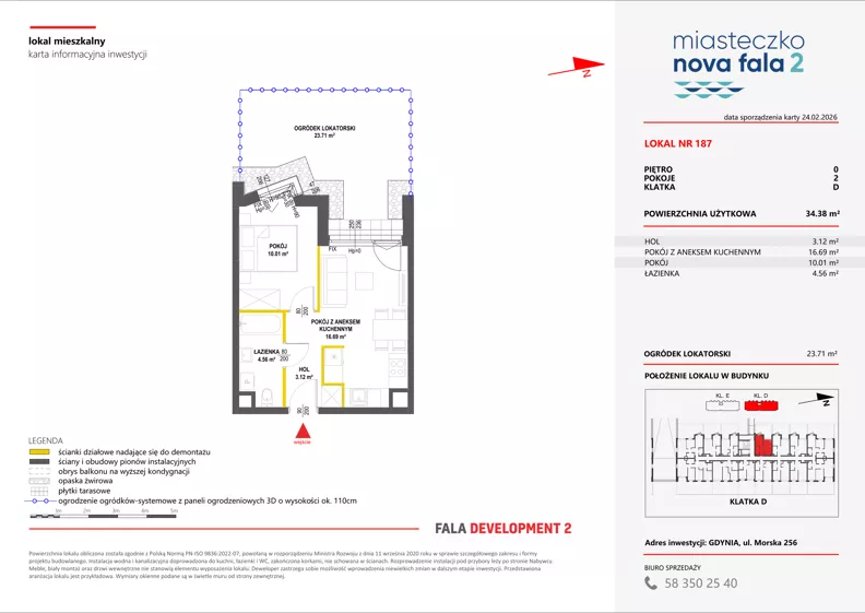 2 pokoje, mieszkanie 34,38 m², parter, oferta nr II/187, Miasteczko Nova Fala 2, Gdynia, Cisowa, ul. Morska 254-262