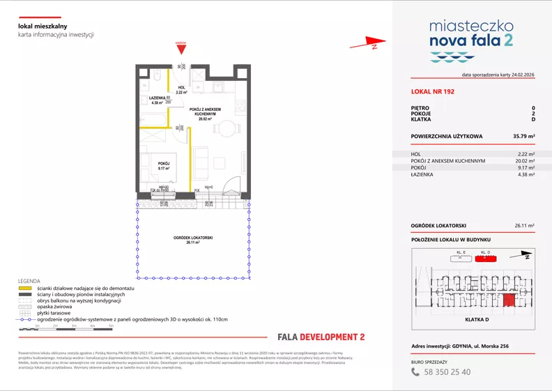 2 pokoje, mieszkanie 35,79 m², parter, oferta nr II/192, Miasteczko Nova Fala 2, Gdynia, Cisowa, ul. Morska 254-262