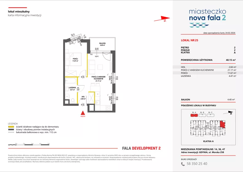 2 pokoje, mieszkanie 40,15 m², piętro 2, oferta nr II/25, Miasteczko Nova Fala 2, Gdynia, Cisowa, ul. Morska 254-262