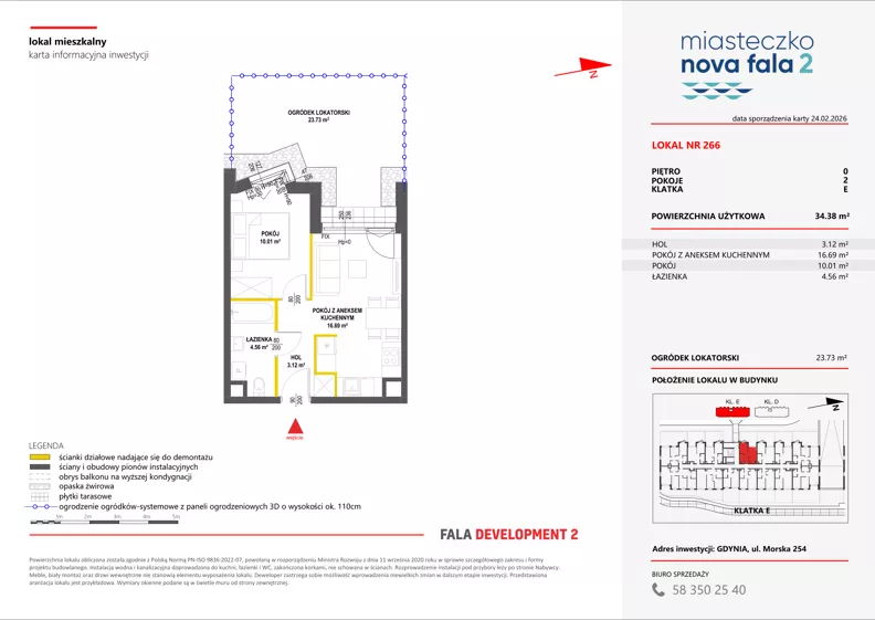 2 pokoje, mieszkanie 34,38 m², parter, oferta nr II/266, Miasteczko Nova Fala 2, Gdynia, Cisowa, ul. Morska 254-262