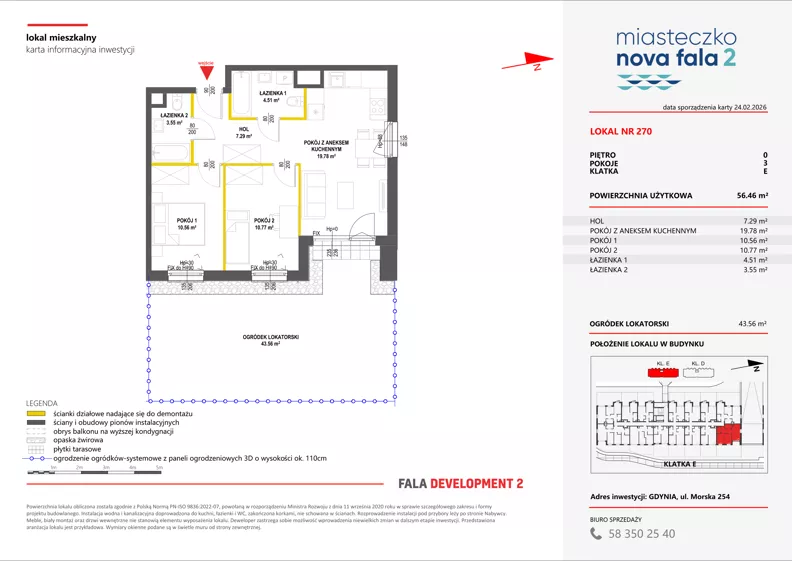 3 pokoje, mieszkanie 56,46 m², parter, oferta nr II/270, Miasteczko Nova Fala 2, Gdynia, Cisowa, ul. Morska 254-262