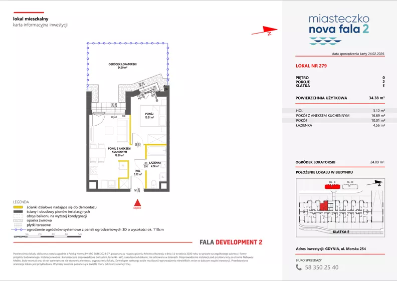2 pokoje, mieszkanie 34,38 m², parter, oferta nr II/279, Miasteczko Nova Fala 2, Gdynia, Cisowa, ul. Morska 254-262