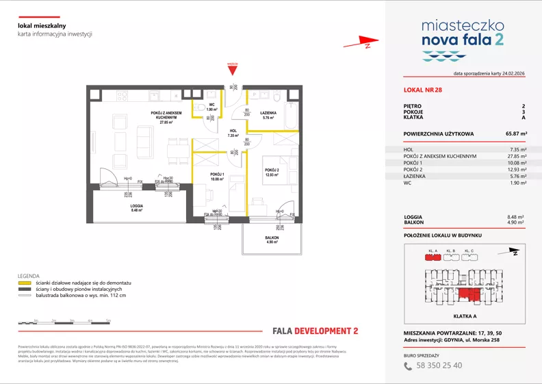 3 pokoje, mieszkanie 65,87 m², piętro 2, oferta nr II/28, Miasteczko Nova Fala 2, Gdynia, Cisowa, ul. Morska 254-262