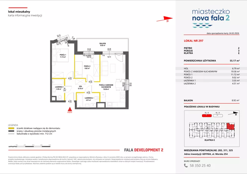 3 pokoje, mieszkanie 55,17 m², piętro 2, oferta nr II/297, Miasteczko Nova Fala 2, Gdynia, Cisowa, ul. Morska 254-262