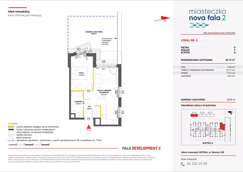 2 pokoje, mieszkanie 40,15 m², parter, oferta nr II/3, Miasteczko Nova Fala 2, Gdynia, Cisowa, ul. Morska 254-262
