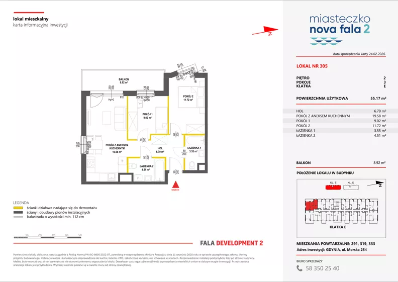 3 pokoje, mieszkanie 55,17 m², piętro 2, oferta nr II/305, Miasteczko Nova Fala 2, Gdynia, Cisowa, ul. Morska 254-262