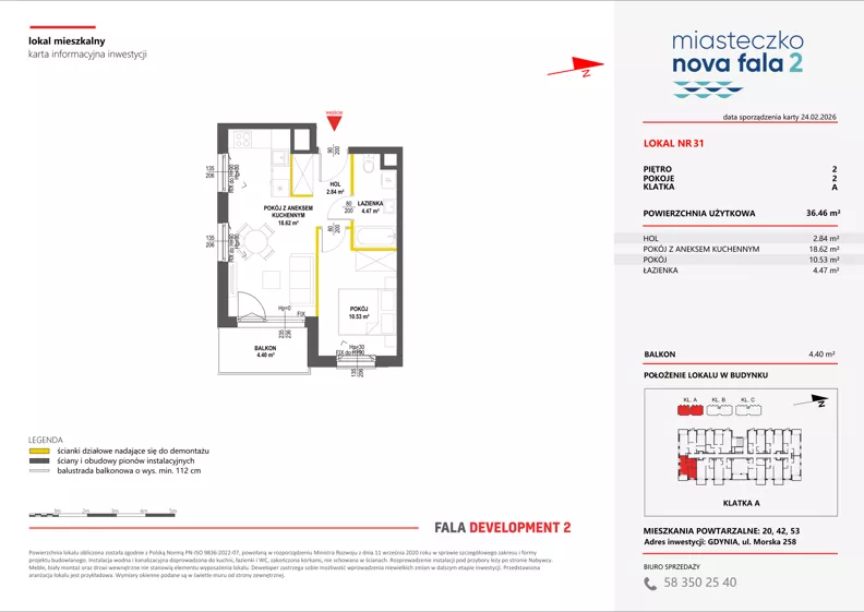 2 pokoje, mieszkanie 36,46 m², piętro 2, oferta nr II/31, Miasteczko Nova Fala 2, Gdynia, Cisowa, ul. Morska 254-262
