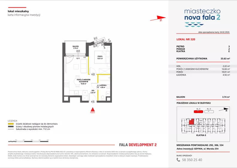 2 pokoje, mieszkanie 33,63 m², piętro 3, oferta nr II/320, Miasteczko Nova Fala 2, Gdynia, Cisowa, ul. Morska 254-262