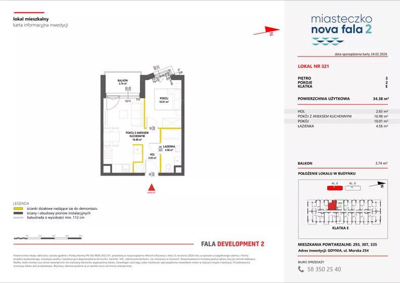 2 pokoje, mieszkanie 34,38 m², piętro 3, oferta nr II/321, Miasteczko Nova Fala 2, Gdynia, Cisowa, ul. Morska 254-262