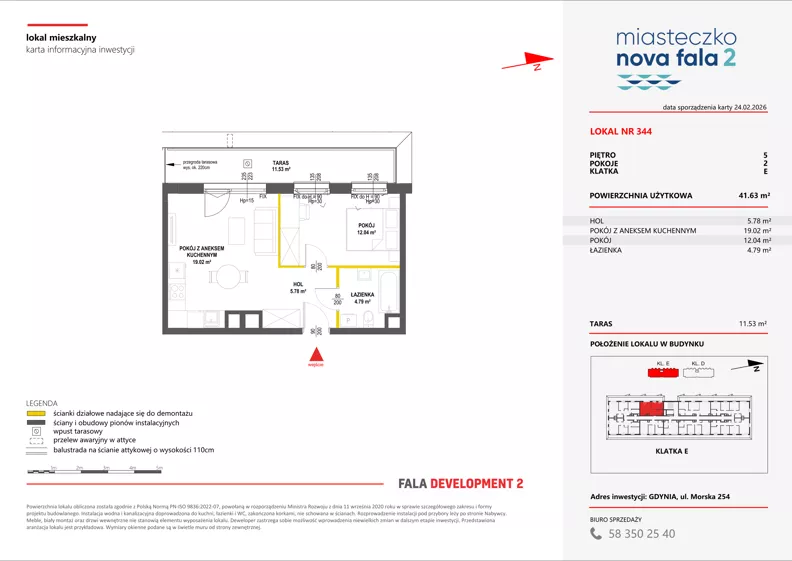 2 pokoje, mieszkanie 41,63 m², piętro 5, oferta nr II/344, Miasteczko Nova Fala 2, Gdynia, Cisowa, ul. Morska 254-262