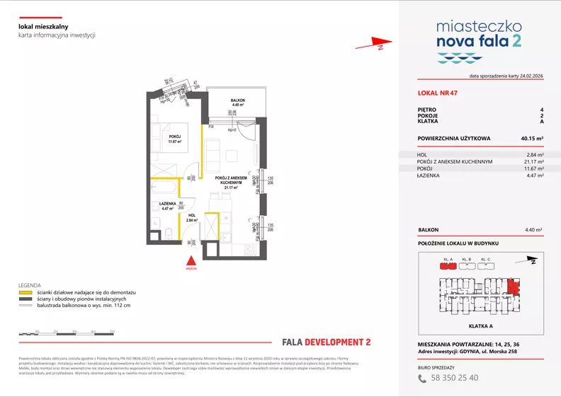 2 pokoje, mieszkanie 40,15 m², piętro 4, oferta nr II/47, Miasteczko Nova Fala 2, Gdynia, Cisowa, ul. Morska 254-262