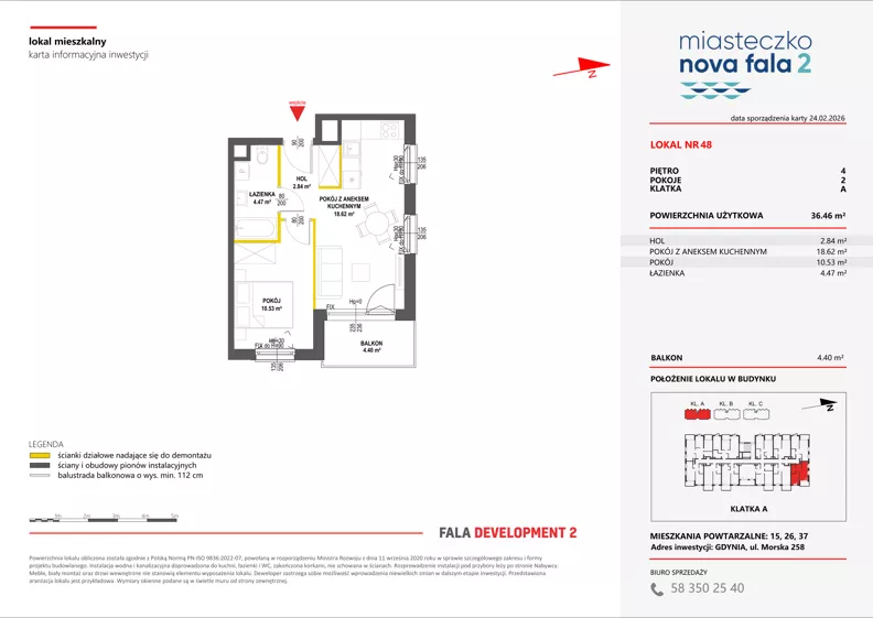 2 pokoje, mieszkanie 36,46 m², piętro 4, oferta nr II/48, Miasteczko Nova Fala 2, Gdynia, Cisowa, ul. Morska 254-262