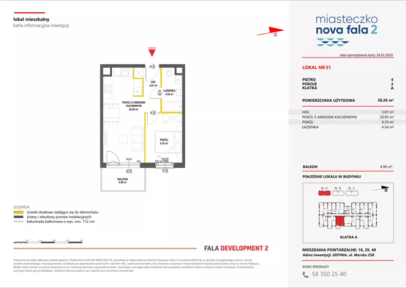 2 pokoje, mieszkanie 38,26 m², piętro 4, oferta nr II/51, Miasteczko Nova Fala 2, Gdynia, Cisowa, ul. Morska 254-262