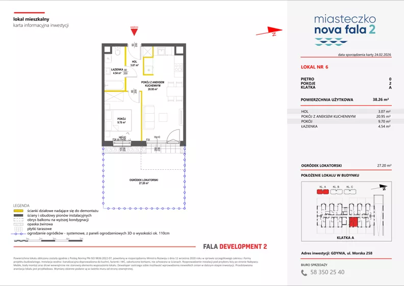2 pokoje, mieszkanie 38,26 m², parter, oferta nr II/6, Miasteczko Nova Fala 2, Gdynia, Cisowa, ul. Morska 254-262