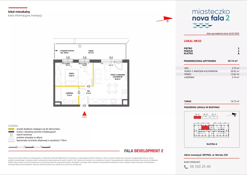 2 pokoje, mieszkanie 42,14 m², piętro 5, oferta nr II/62, Miasteczko Nova Fala 2, Gdynia, Cisowa, ul. Morska 254-262