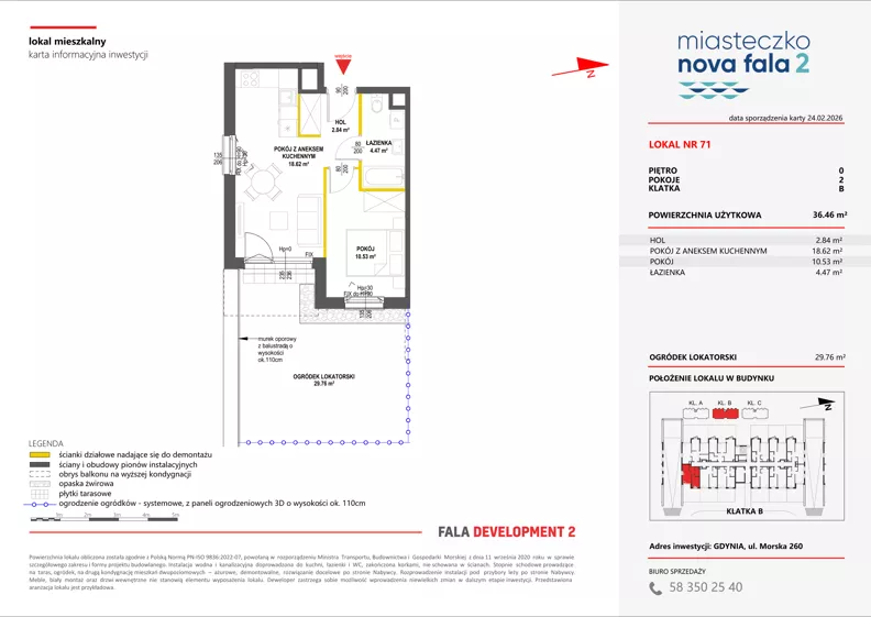 2 pokoje, mieszkanie 36,46 m², parter, oferta nr II/71, Miasteczko Nova Fala 2, Gdynia, Cisowa, ul. Morska 254-262