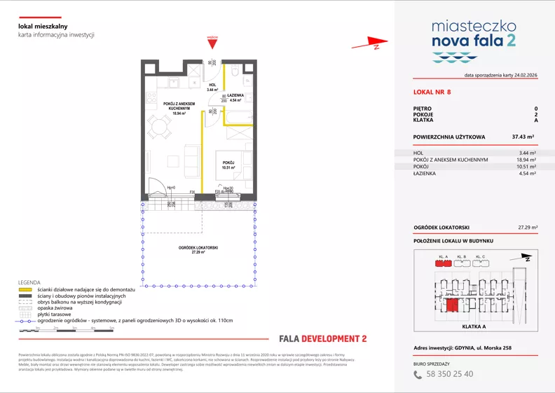 2 pokoje, mieszkanie 37,43 m², parter, oferta nr II/8, Miasteczko Nova Fala 2, Gdynia, Cisowa, ul. Morska 254-262