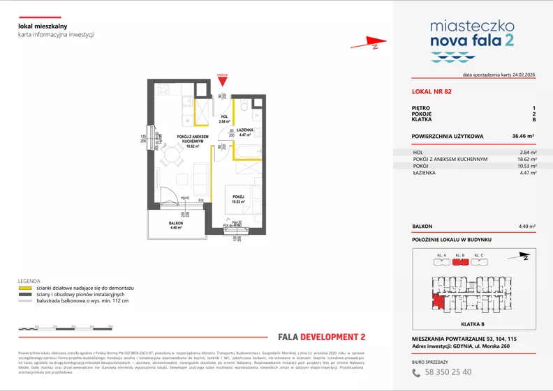 2 pokoje, mieszkanie 36,46 m², piętro 1, oferta nr II/82, Miasteczko Nova Fala 2, Gdynia, Cisowa, ul. Morska 254-262