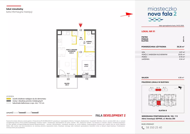 2 pokoje, mieszkanie 38,26 m², piętro 2, oferta nr II/91, Miasteczko Nova Fala 2, Gdynia, Cisowa, ul. Morska 254-262
