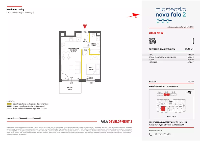 2 pokoje, mieszkanie 37,43 m², piętro 2, oferta nr II/92, Miasteczko Nova Fala 2, Gdynia, Cisowa, ul. Morska 254-262