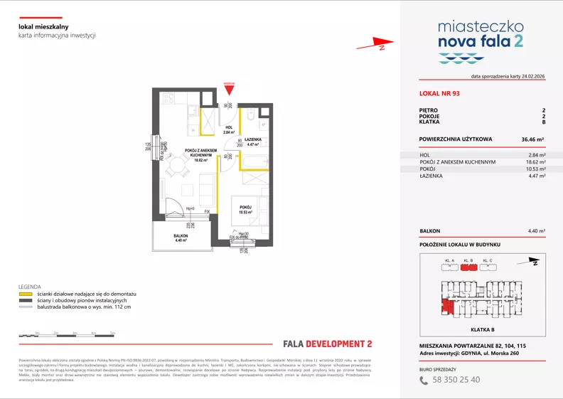 2 pokoje, mieszkanie 36,46 m², piętro 2, oferta nr II/93, Miasteczko Nova Fala 2, Gdynia, Cisowa, ul. Morska 254-262