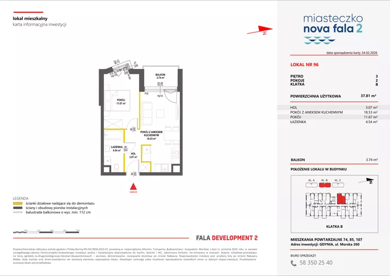 2 pokoje, mieszkanie 37,81 m², piętro 3, oferta nr II/96, Miasteczko Nova Fala 2, Gdynia, Cisowa, ul. Morska 254-262