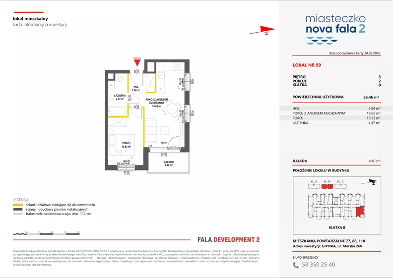 2 pokoje, mieszkanie 36,46 m², piętro 3, oferta nr II/99, Miasteczko Nova Fala 2, Gdynia, Cisowa, ul. Morska 254-262