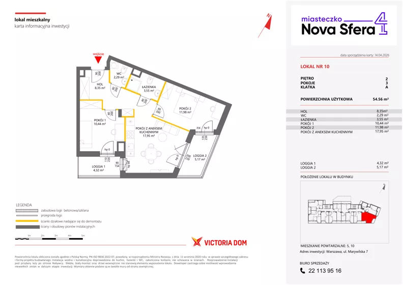 3 pokoje, mieszkanie 54,56 m², piętro 2, oferta nr IV/10, Miasteczko Nova Sfera 4, Warszawa, Białołęka, Żerań, ul. Marywilska 7