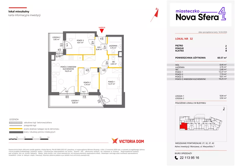 4 pokoje, mieszkanie 60,57 m², piętro 2, oferta nr IV/32, Miasteczko Nova Sfera 4, Warszawa, Białołęka, Żerań, ul. Marywilska 7