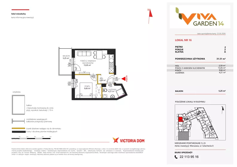 2 pokoje, mieszkanie 31,51 m², piętro 2, oferta nr 16, Viva Garden 14, Warszawa, Białołęka, Brzeziny, ul. Szlachecka 8