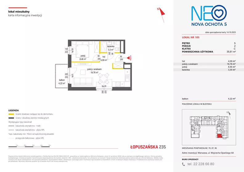 2 pokoje, mieszkanie 35,61 m², piętro 5, oferta nr v/105, Neo Nova Ochota 5, Warszawa, Włochy, Raków, ul. Wojciecha Opackiego 6A