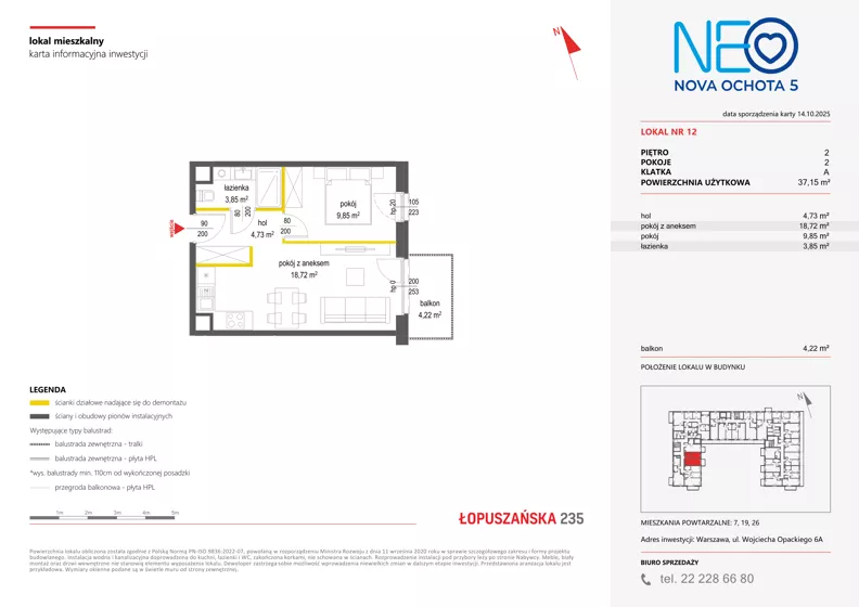 2 pokoje, mieszkanie 37,15 m², piętro 2, oferta nr v/12, Neo Nova Ochota 5, Warszawa, Włochy, Raków, ul. Wojciecha Opackiego 6A