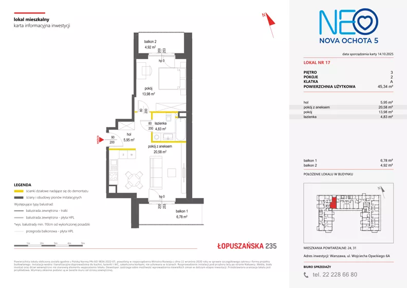 2 pokoje, mieszkanie 45,34 m², piętro 3, oferta nr v/17, Neo Nova Ochota 5, Warszawa, Włochy, Raków, ul. Wojciecha Opackiego 6A