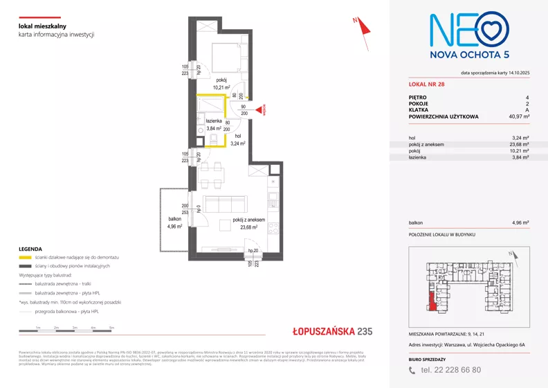 2 pokoje, mieszkanie 40,97 m², piętro 4, oferta nr v/28, Neo Nova Ochota 5, Warszawa, Włochy, Raków, ul. Wojciecha Opackiego 6A
