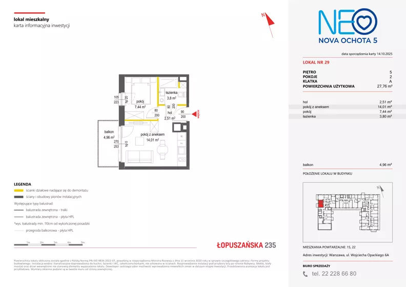 2 pokoje, mieszkanie 27,76 m², piętro 5, oferta nr v/29, Neo Nova Ochota 5, Warszawa, Włochy, Raków, ul. Wojciecha Opackiego 6A