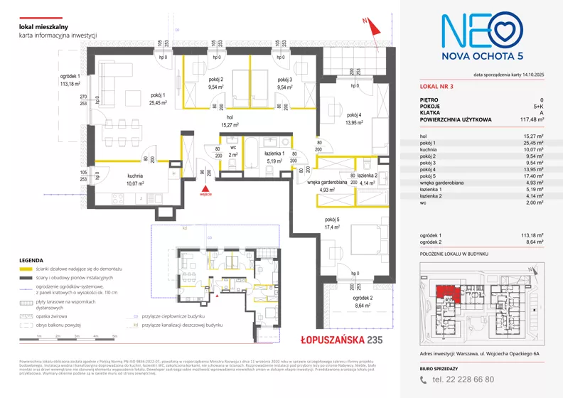 5 pokoi, mieszkanie 117,48 m², parter, oferta nr v/3, Neo Nova Ochota 5, Warszawa, Włochy, Raków, ul. Wojciecha Opackiego 6A