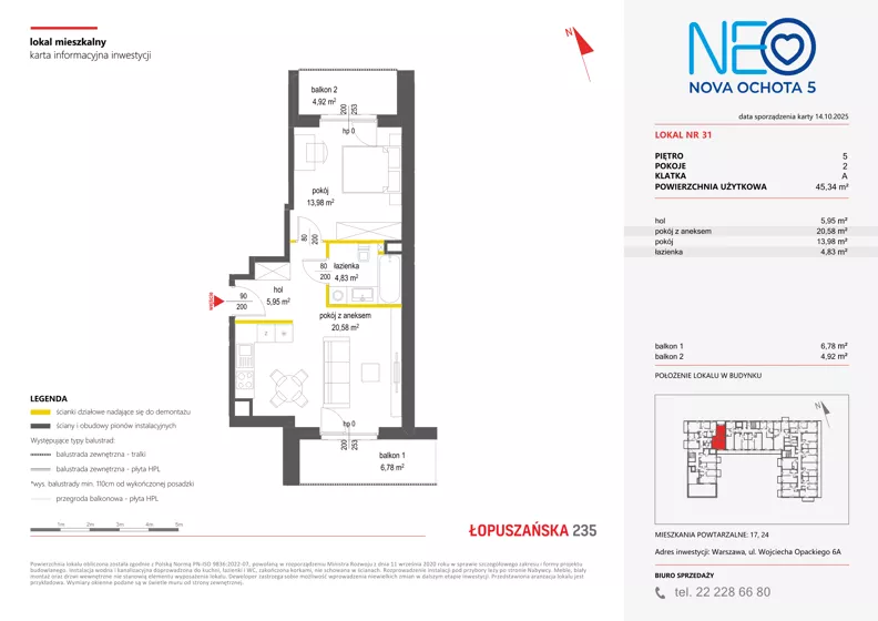 2 pokoje, mieszkanie 45,34 m², piętro 5, oferta nr v/31, Neo Nova Ochota 5, Warszawa, Włochy, Raków, ul. Wojciecha Opackiego 6A