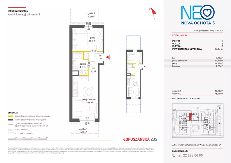2 pokoje, mieszkanie 39,39 m², parter, oferta nr v/36, Neo Nova Ochota 5, Warszawa, Włochy, Raków, ul. Wojciecha Opackiego 6A