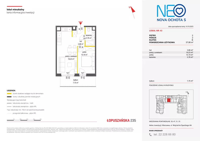 2 pokoje, mieszkanie 37,06 m², piętro 2, oferta nr v/43, Neo Nova Ochota 5, Warszawa, Włochy, Raków, ul. Wojciecha Opackiego 6A