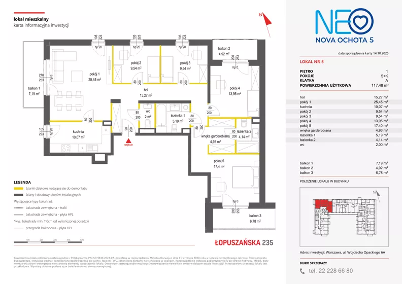 5 pokoi, mieszkanie 117,48 m², piętro 1, oferta nr v/5, Neo Nova Ochota 5, Warszawa, Włochy, Raków, ul. Wojciecha Opackiego 6A