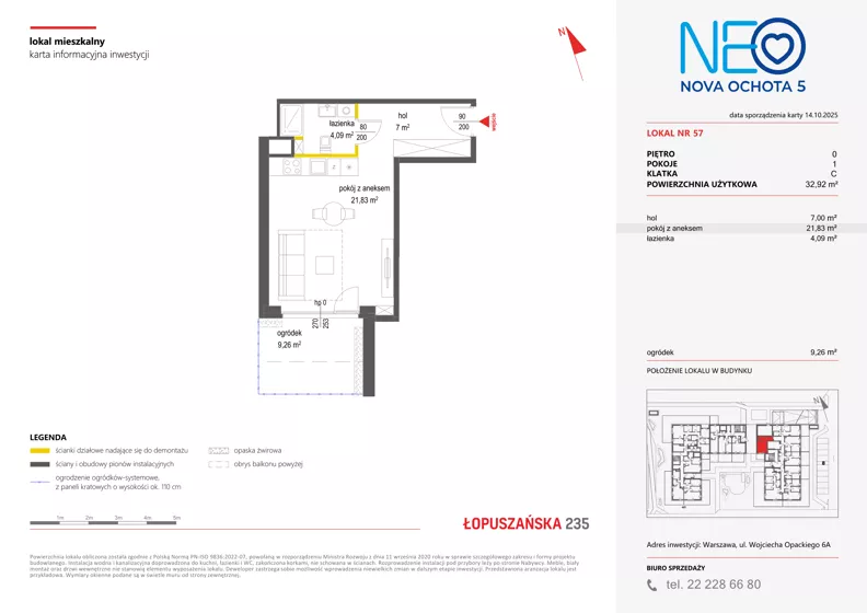 1 pokój, mieszkanie 32,92 m², parter, oferta nr v/57, Neo Nova Ochota 5, Warszawa, Włochy, Raków, ul. Wojciecha Opackiego 6A