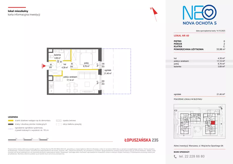 2 pokoje, mieszkanie 33,98 m², parter, oferta nr v/60, Neo Nova Ochota 5, Warszawa, Włochy, Raków, ul. Wojciecha Opackiego 6A